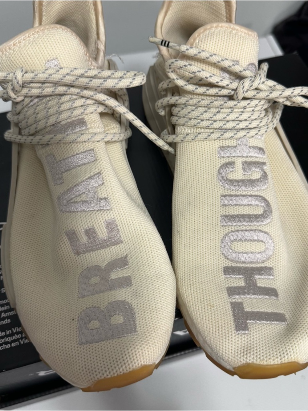 Adidas x Pharrell NMD Hu trail PRD “Now is her time”in the cream and white